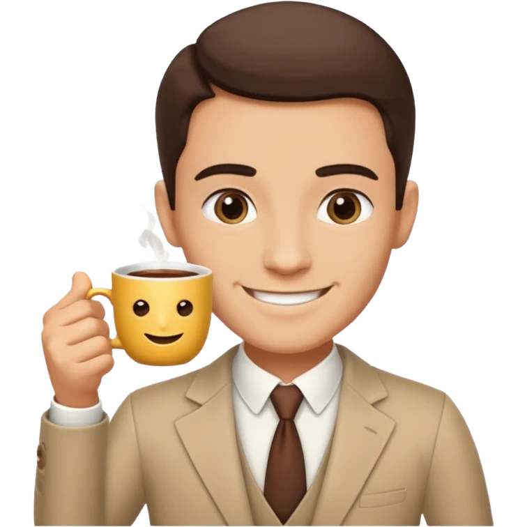 Generate boss image with cup of tea in hand and message as "Coming?" emoji