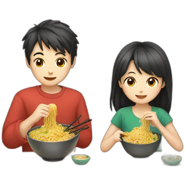 boy and girl eating noodles chinese emoji