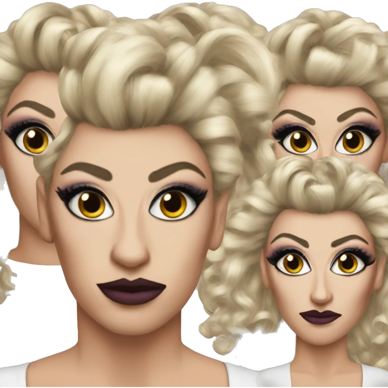 Drag queen full makeup crazy hair extreme thin eyebrows  emoji