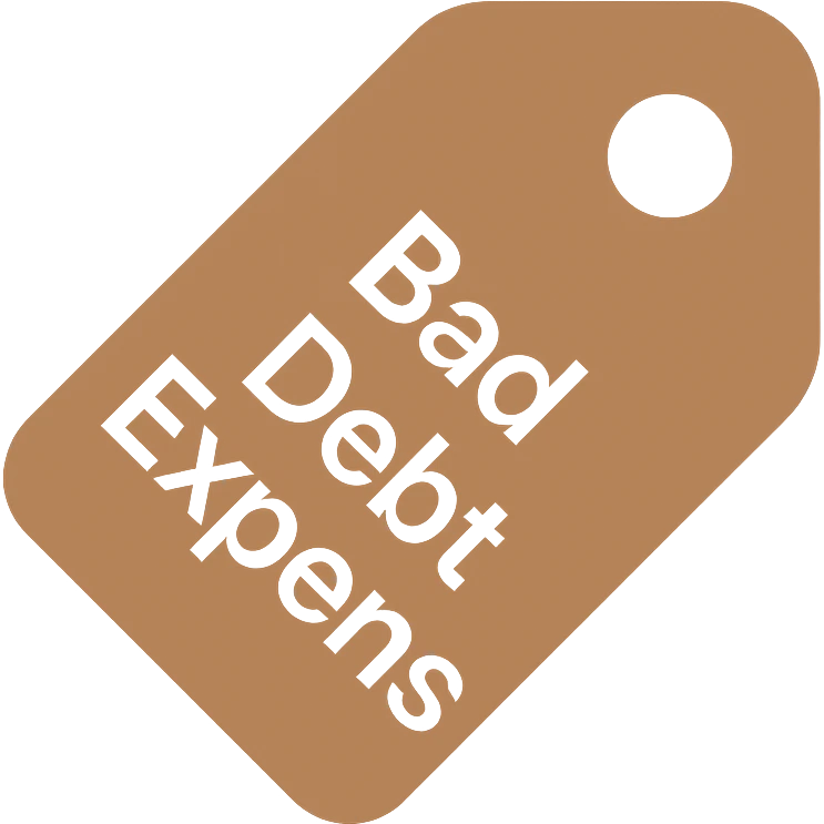 brown price tag icon with 'bad debt expense' written in white text, simple and professional emoji