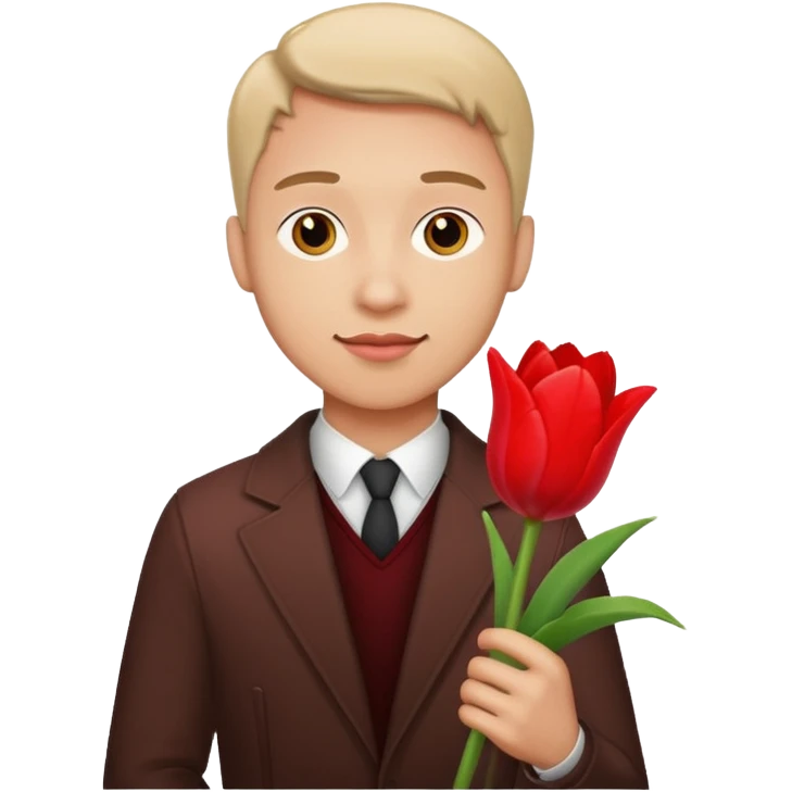 Guy in love with a girl with a tulip in his hand emoji