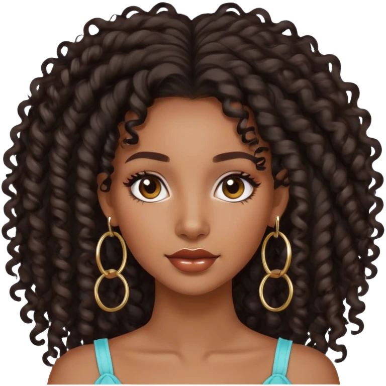 pretty black girl with long curly hair wearing hoop earrings and accessories emoji