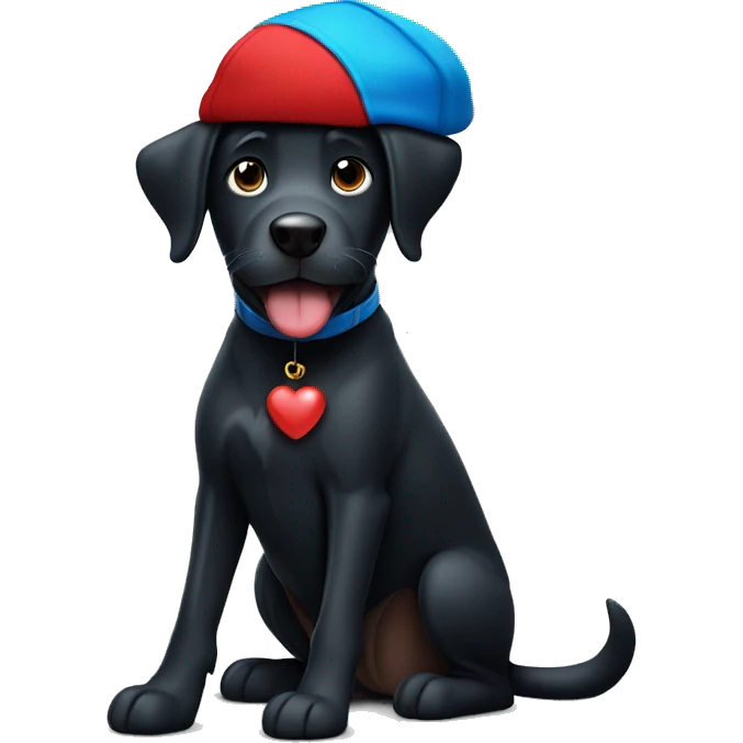 black dog with a blue heart with red cap emoji