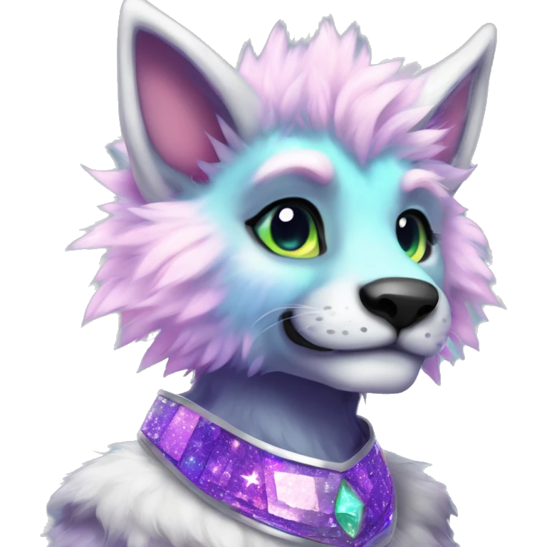Furry, sparkle, iridescent, colorful, pastel, edgy, cool, fantasy beautiful, divine, animal, anthro, full body, fursona, protogen emoji