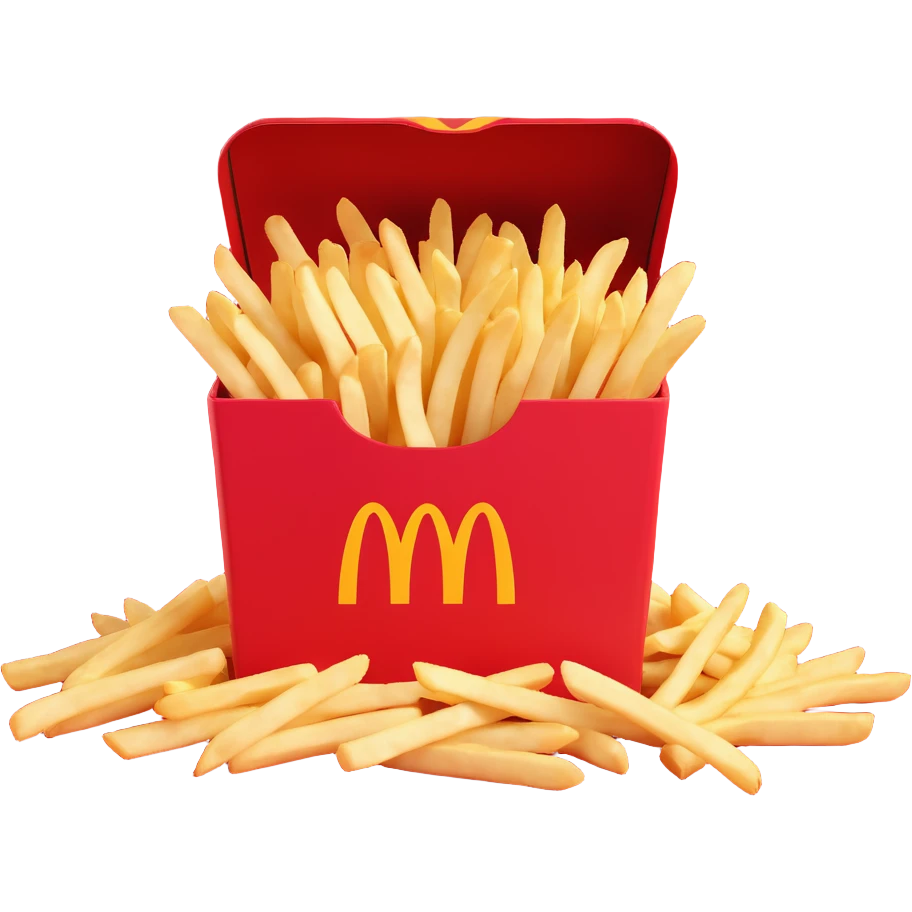 McDonald's French fries, stylized cartoon, overflowing fries in a red box, playful, no text, plain background emoji