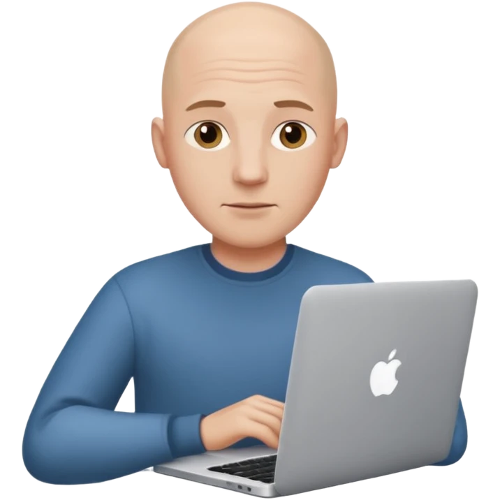 bald young guy with MacBook no wrinkle on face emoji