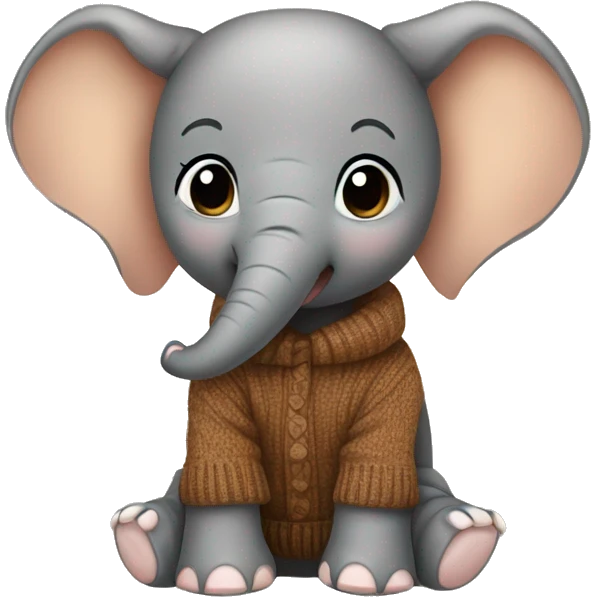 Baby elephant wearing brown sweater and cute bow emoji