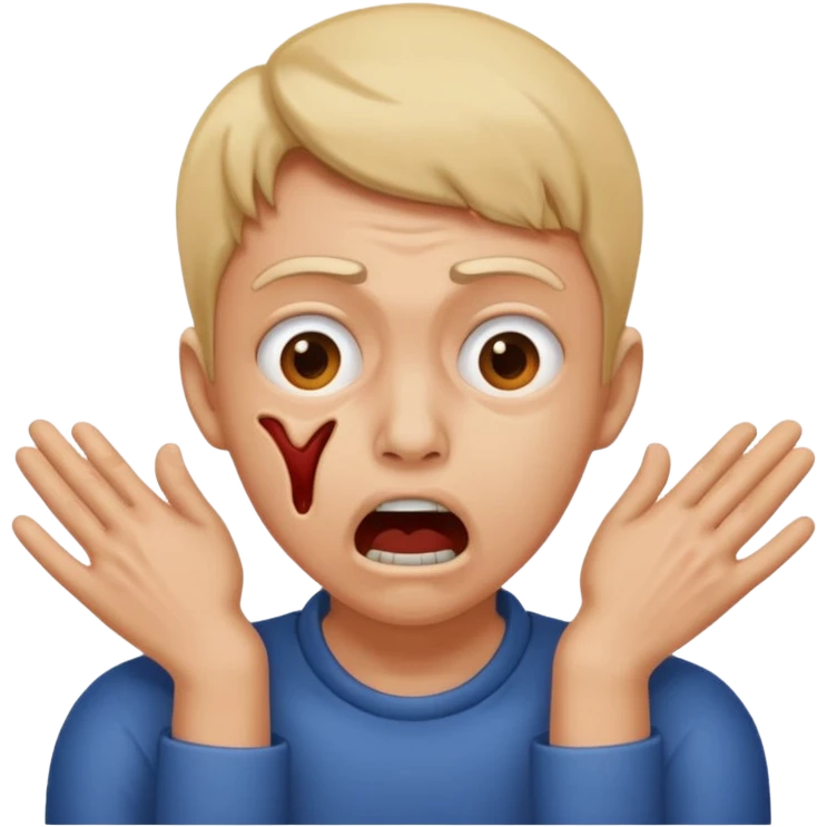 A person hands choking themself on their neck and make their face look crazy emoji