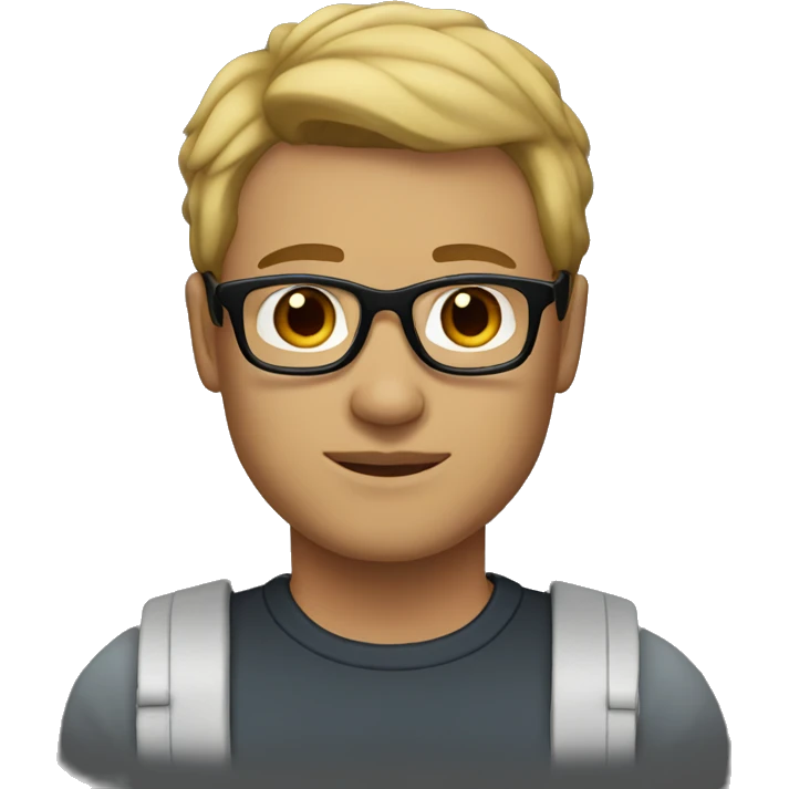 man, light skin, dark blonde hair, dark brown eyes, with black glasses emoji