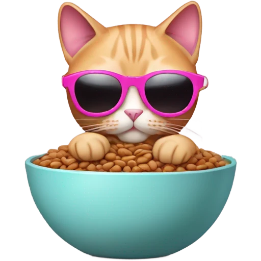 pink cat wearing sunglasses eating beans emoji