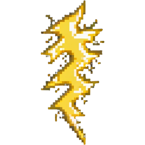 Speed power-up sprite, 64x64 pixels, bright yellow and gold lightning bolt symbol centered on tile, clean pixel edges, glowing effect, simple recognizable design that clearly communicates speed increase emoji
