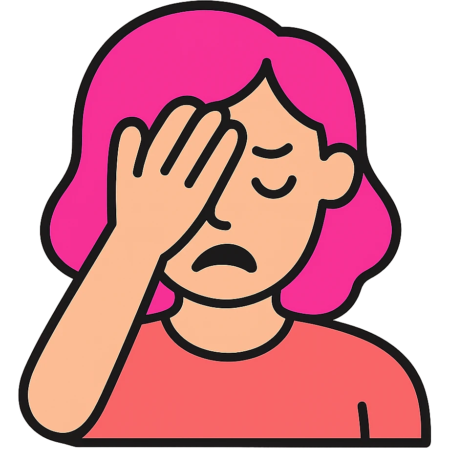 a woman facepalming, icon style, pink color, natural hand and dress emoji