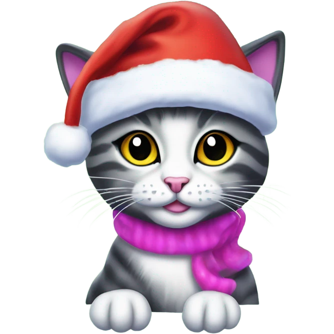 Lisa frank Christmas cat with Santa hat emoji