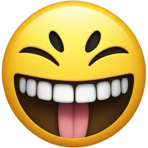 Yellow circle giant mouth with no teeth little black eyes with one eyebrow up emoji