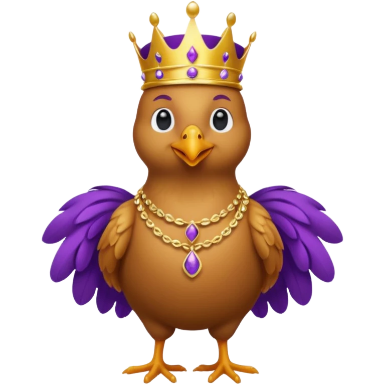 chicken King, standing, with crown, royal purple cloth, necklace, emoji