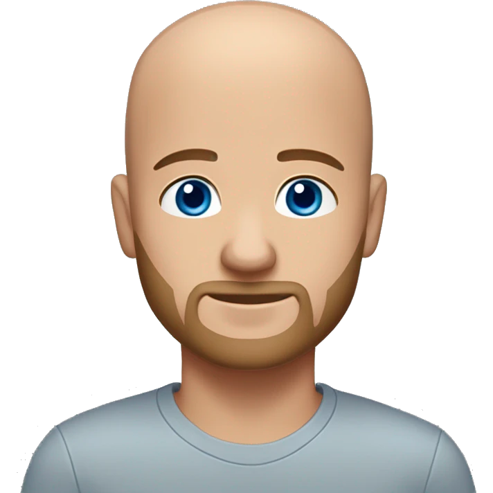  bald white man with blue eyes, brown hair with some light gray in, and a brown goatee with an orange tint and hints of gray emoji