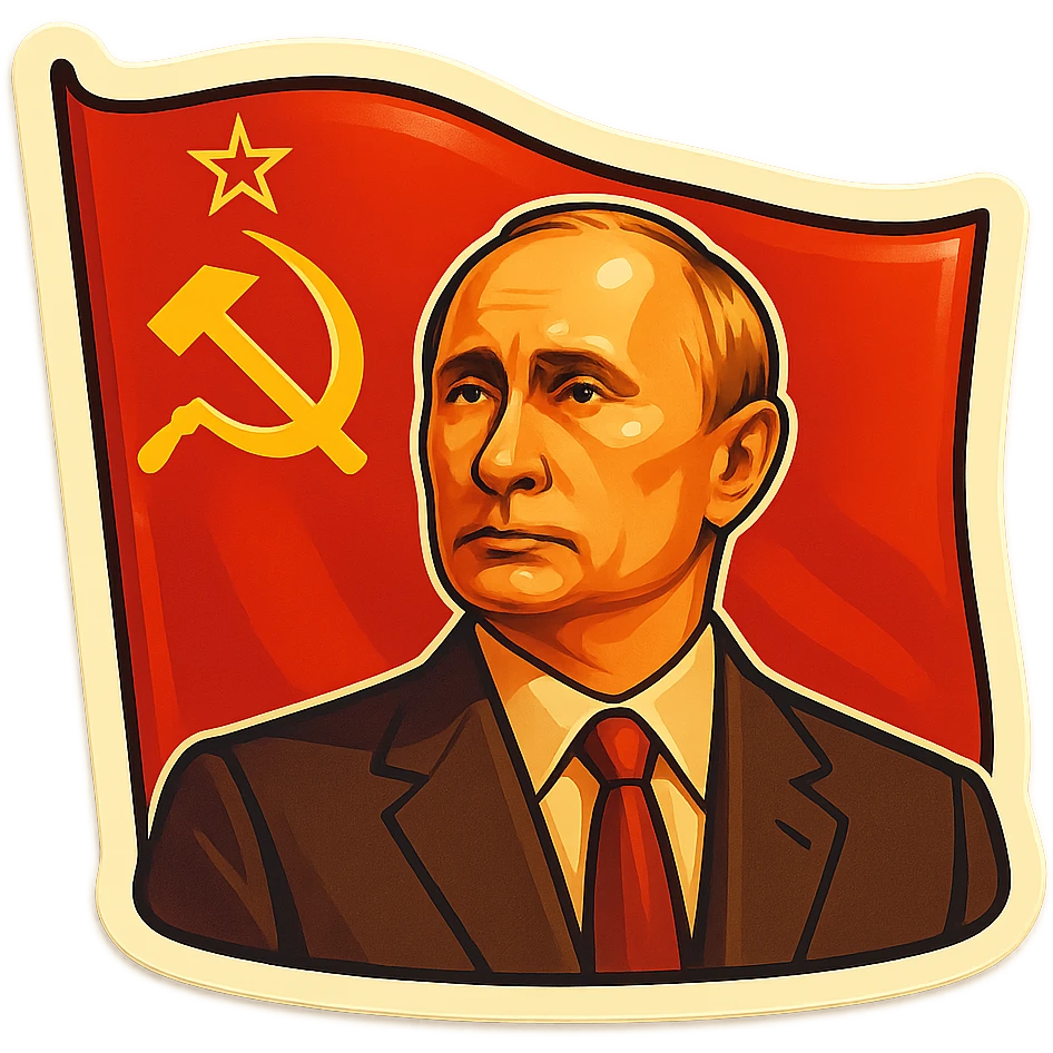 USSR flag with Putin in the center, styled as a Soviet era poster, vintage style, no text emoji