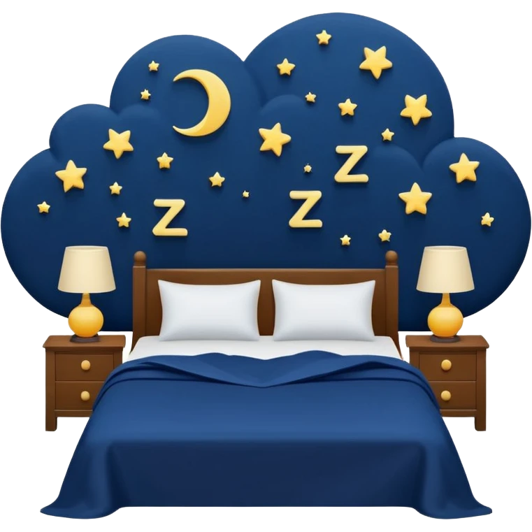 multiple ZZZ symbols rising upward, a comfortable bed with a dark blue blanket and white pillow,  nighttime vibe, flat design, soothing colors emoji