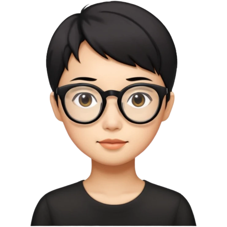 singapore chinese, black short hair, wear black frame glasses, relatively thin, pokey face emoji