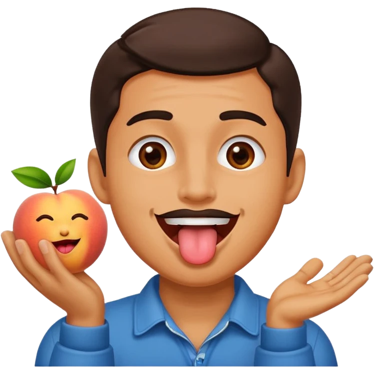 Generate me a dude clapping a peach with his tongue out happily  emoji