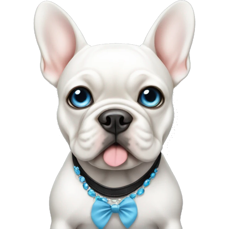 White French bulldog with blue eyes in a black dress emoji