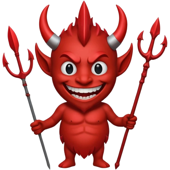 A red demon smiley face holding a trident emoji