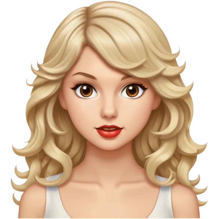 Blonde model with brown eyes, long wavy hair, Taylor Swift emoji