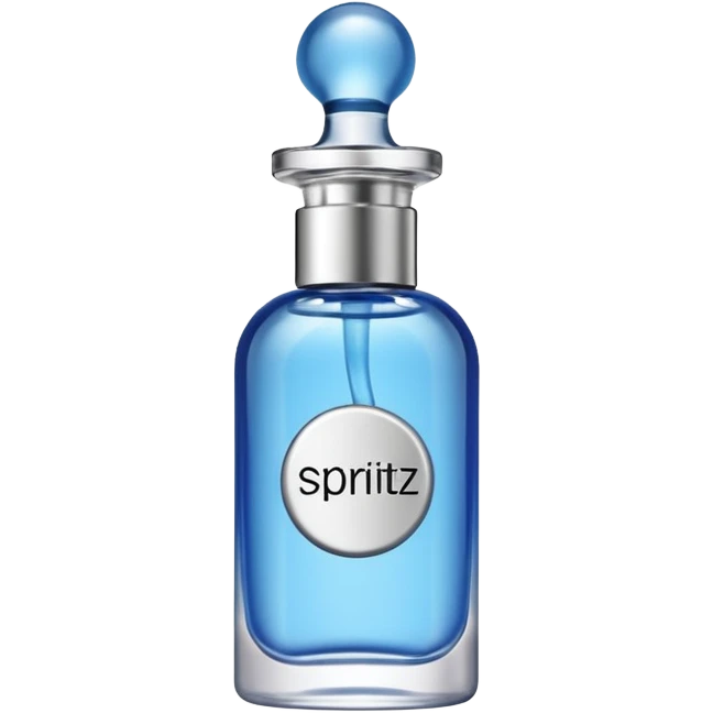 Small blue perfume travel bottle with spritz written on it emoji