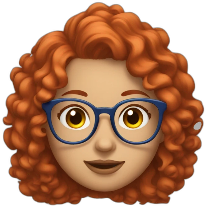 a curvy girl with curly red hair and blue glasses winking emoji