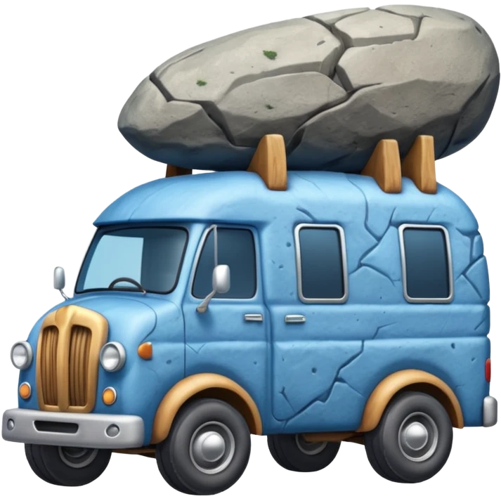  Prehistoric-style blue tall rocky Flintstones moving van with rock tires  emoji