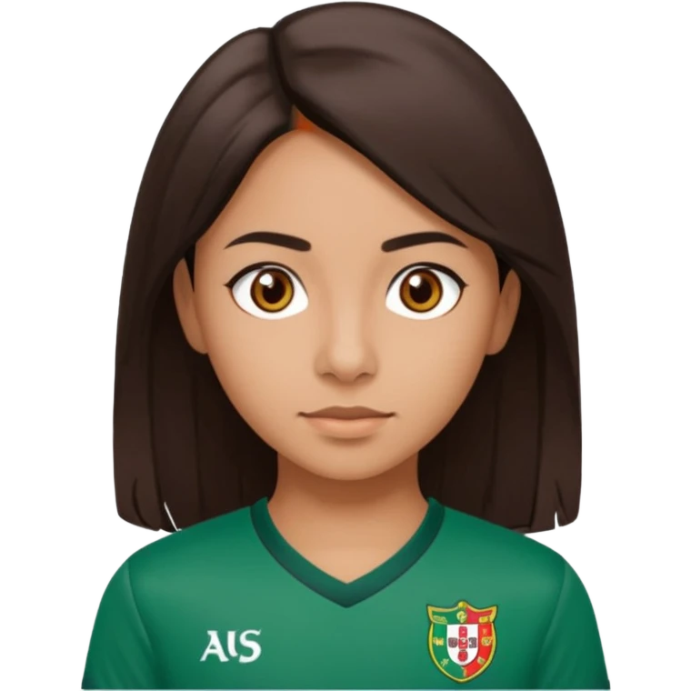morena, cabelo liso, olhos castanho, nariz pequeno e blusa do sporting clube de portugal  emoji