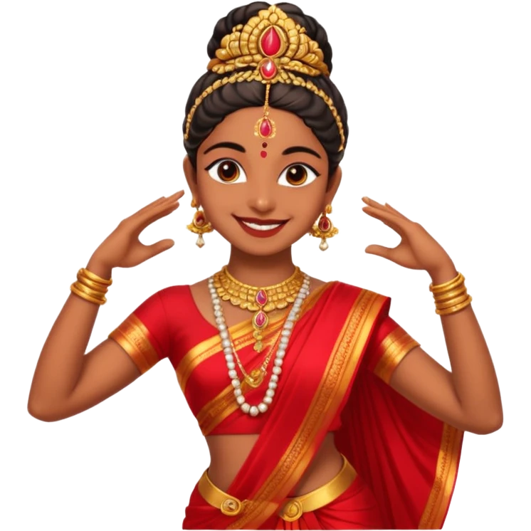 realistic bharathanatyam dancer with a smiling face and beautiful devi pose emoji