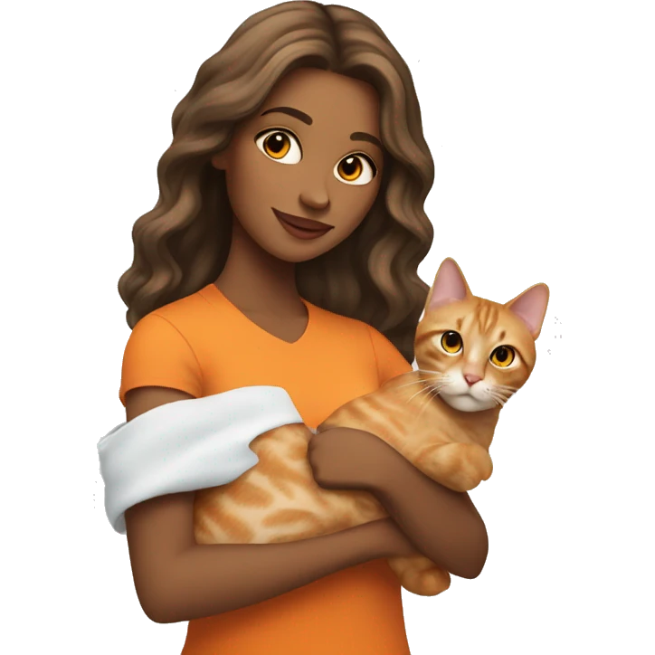 pretty woman holding tabby orange cat emoji