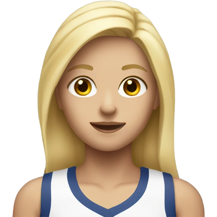 blonde girl with hazel eyes doing sports emoji