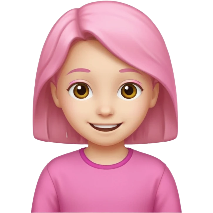 Criança sorrindo com roupas rosa  emoji