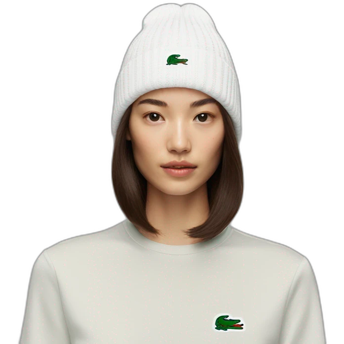 Brunette lacoste beanie with lacoste emoji
