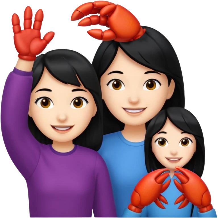 a lobster claw high five a girl with black hair emoji