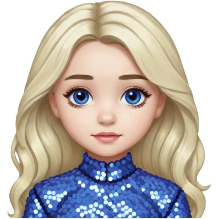 Sabrina Carpenter with long platinum blonde hair, periwinkle sequin outfit emoji