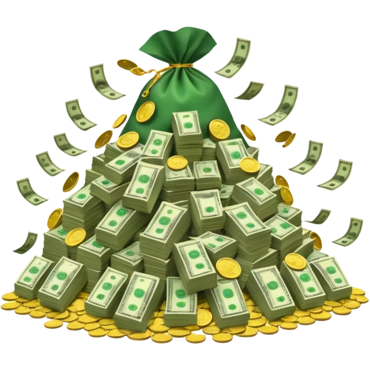 mountain of cash, with bags of money emoji