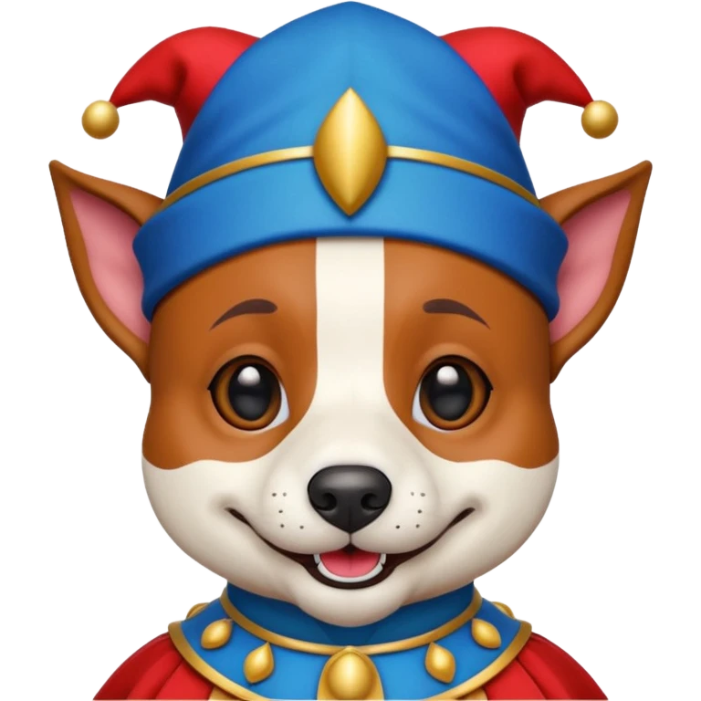crazy funny colorful jack russel dog jolly joker, medieval, vintage, court jester, mac os icon, blue color emoji