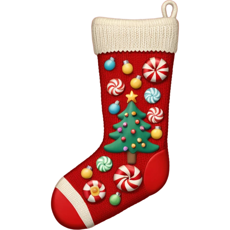 A cozy old-timey Christmas stocking full of vintage toys and candy emoji