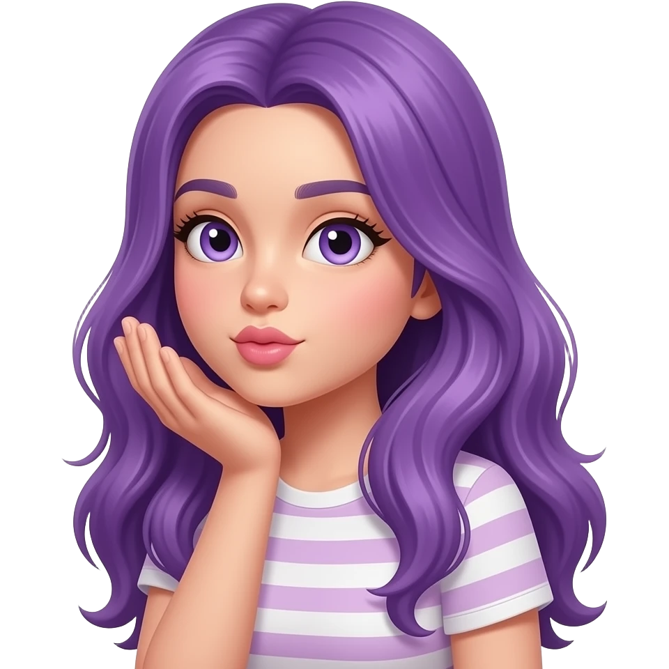 girl with long purple hair makes a air kiss emoji