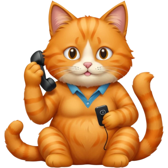 The orange cat is sitting and making a phone call. emoji