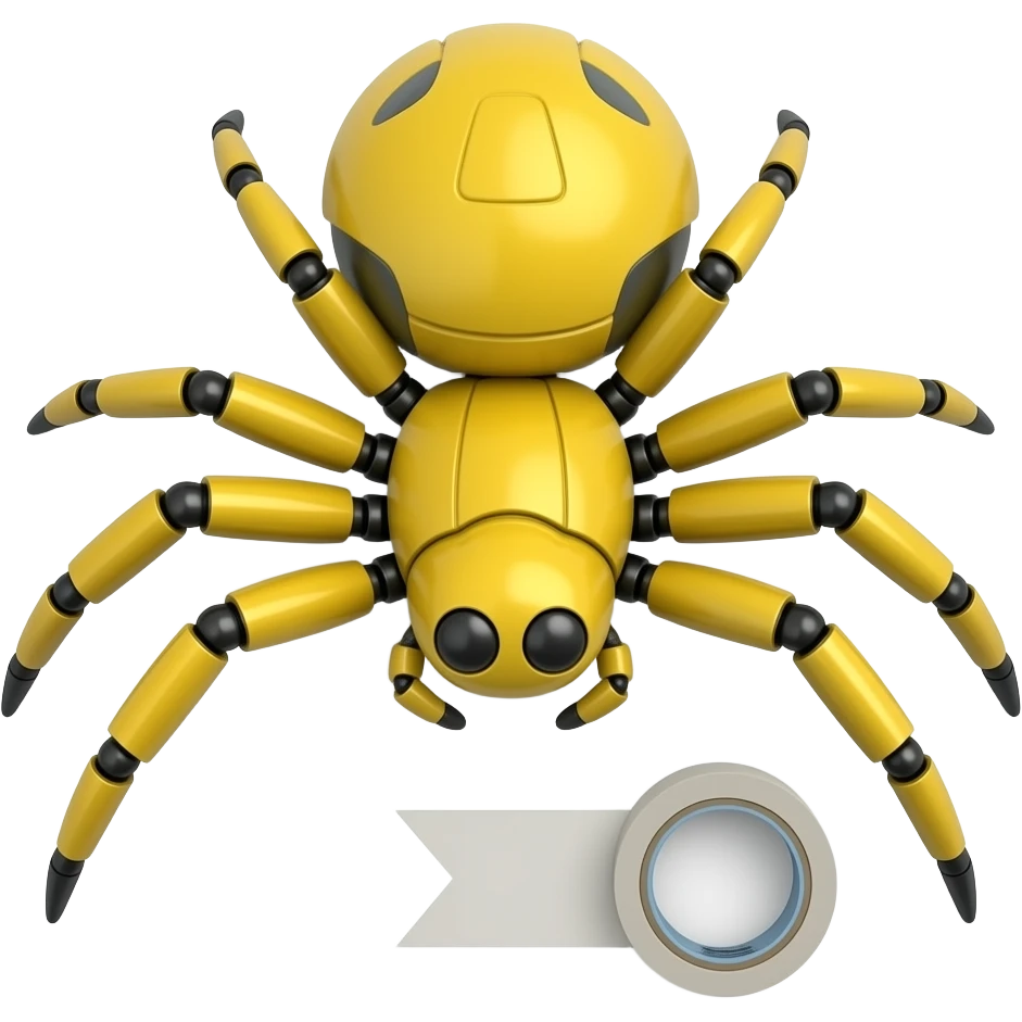 yellow Robot spider with a roll of dust tape top view emoji