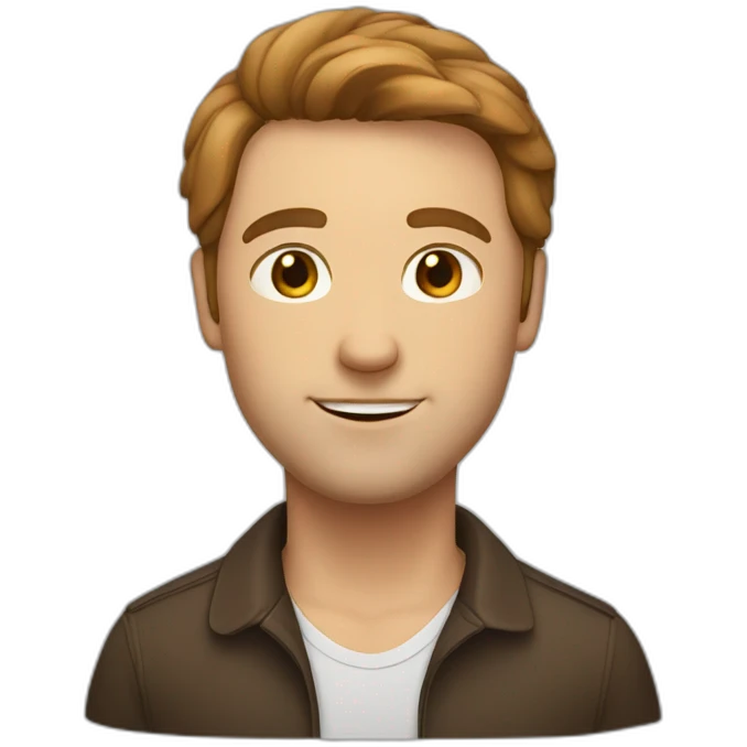 white man with brown middle parting hair and full bears emoji
