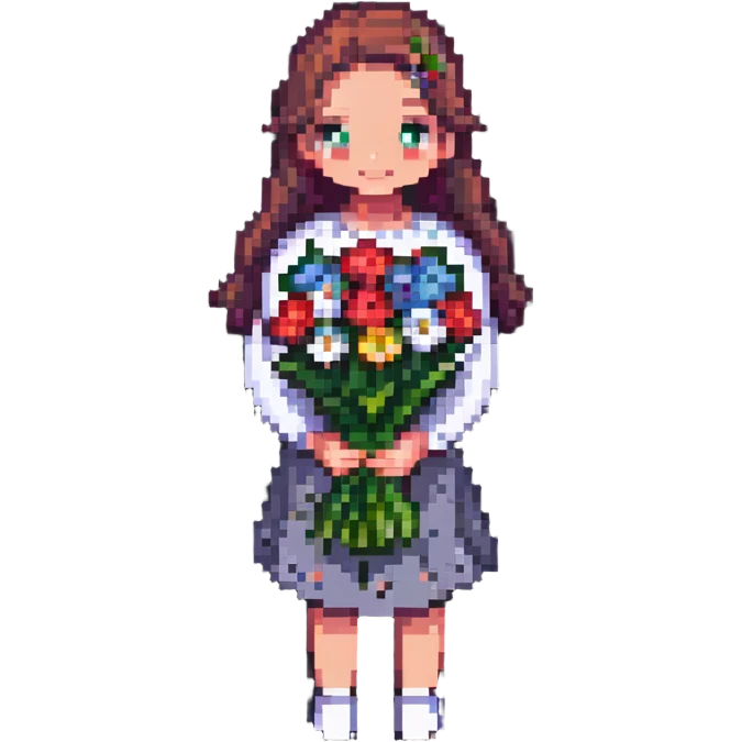a cool girl holding a bouquet of flowers emoji