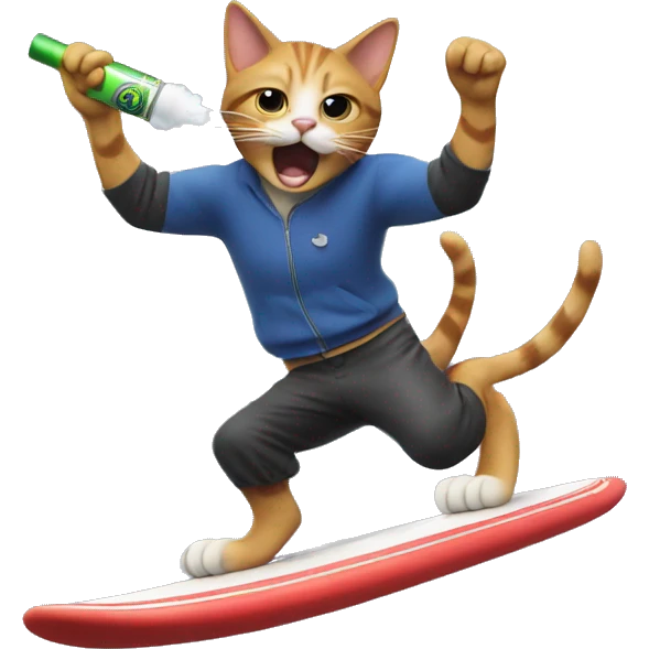 cat surfing while hitting a vape  emoji