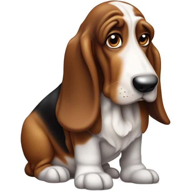 Old Basset hound with box of chocolates transforming into a puppy basset hound emoji