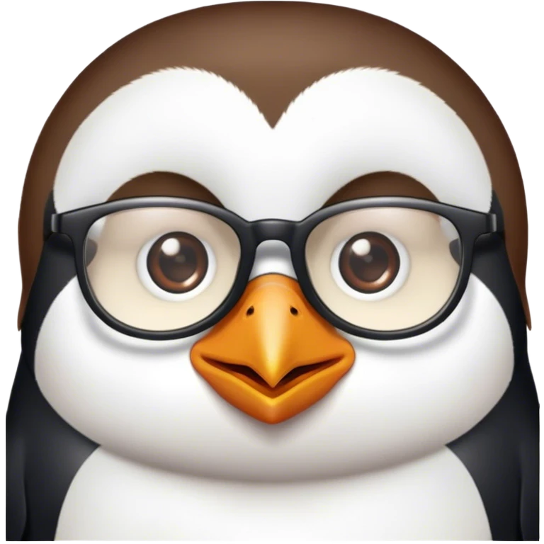Penguin with brown hair and glasses emoji