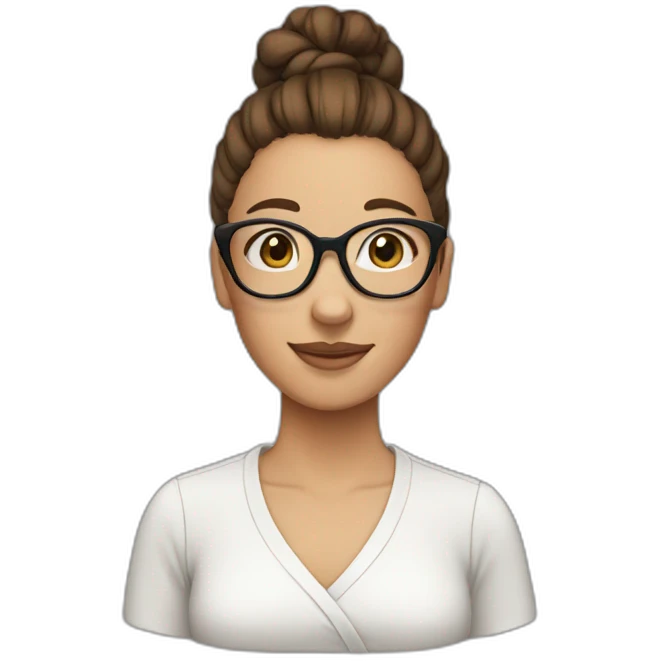 woman with brown hair bun and glasses emoji